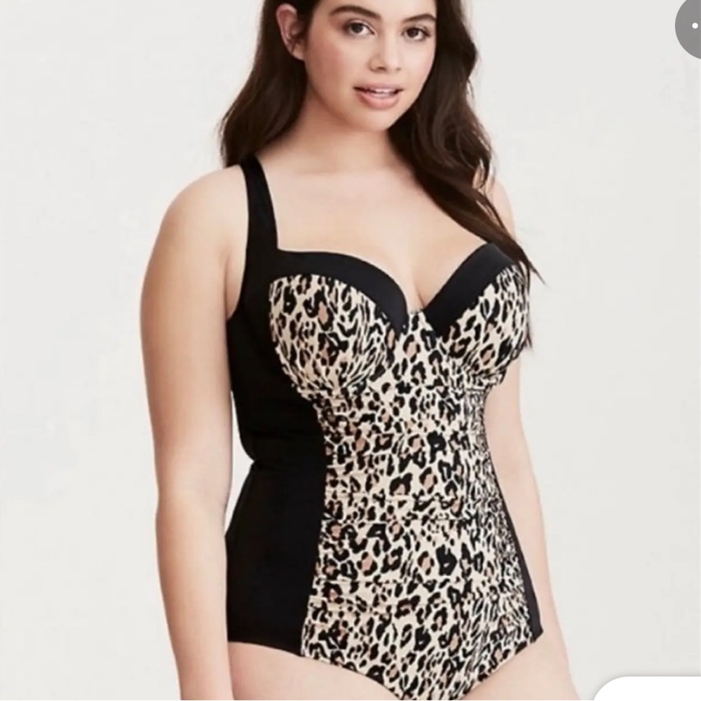 torrid Black and Leopard Print One-Piece Swimsuit